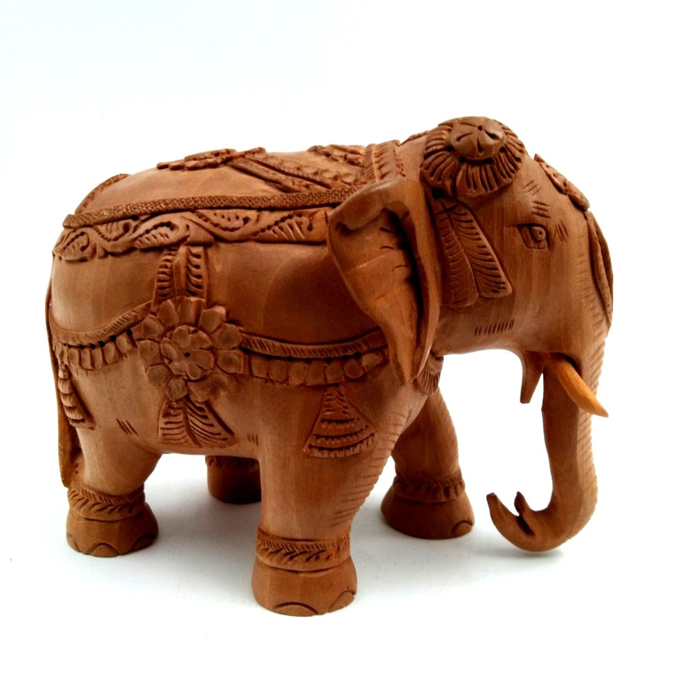 Wooden Elephant Down Trunk Show Piece L2.75" x W5" x H4"